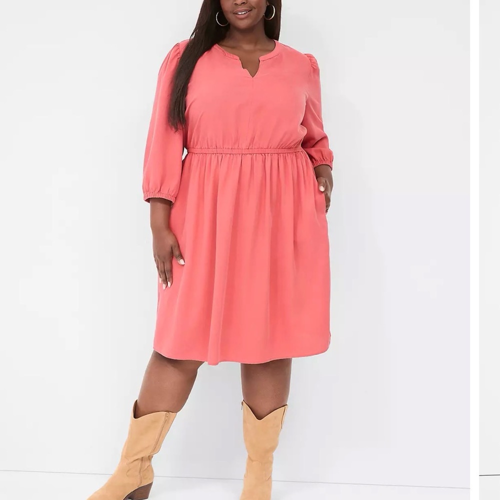 Lane Bryant Cranberry Midi Dress with Notch Neck